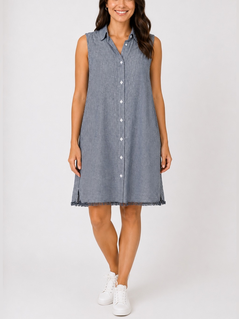 Beachlunchlounge Womens Blue White Striped Linen Blend Sleeveless Shirt Dress M